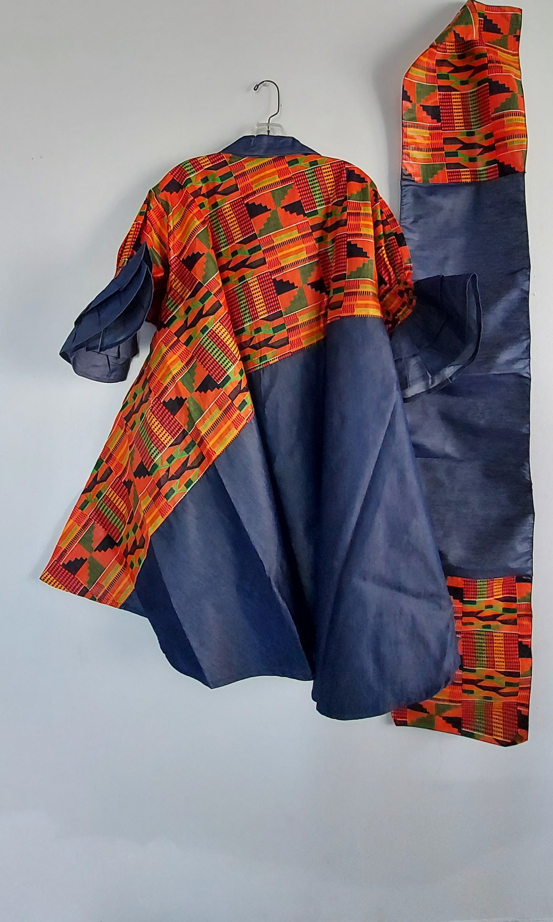 Denim Shirt Dress with Ankara African Print 3139 - M