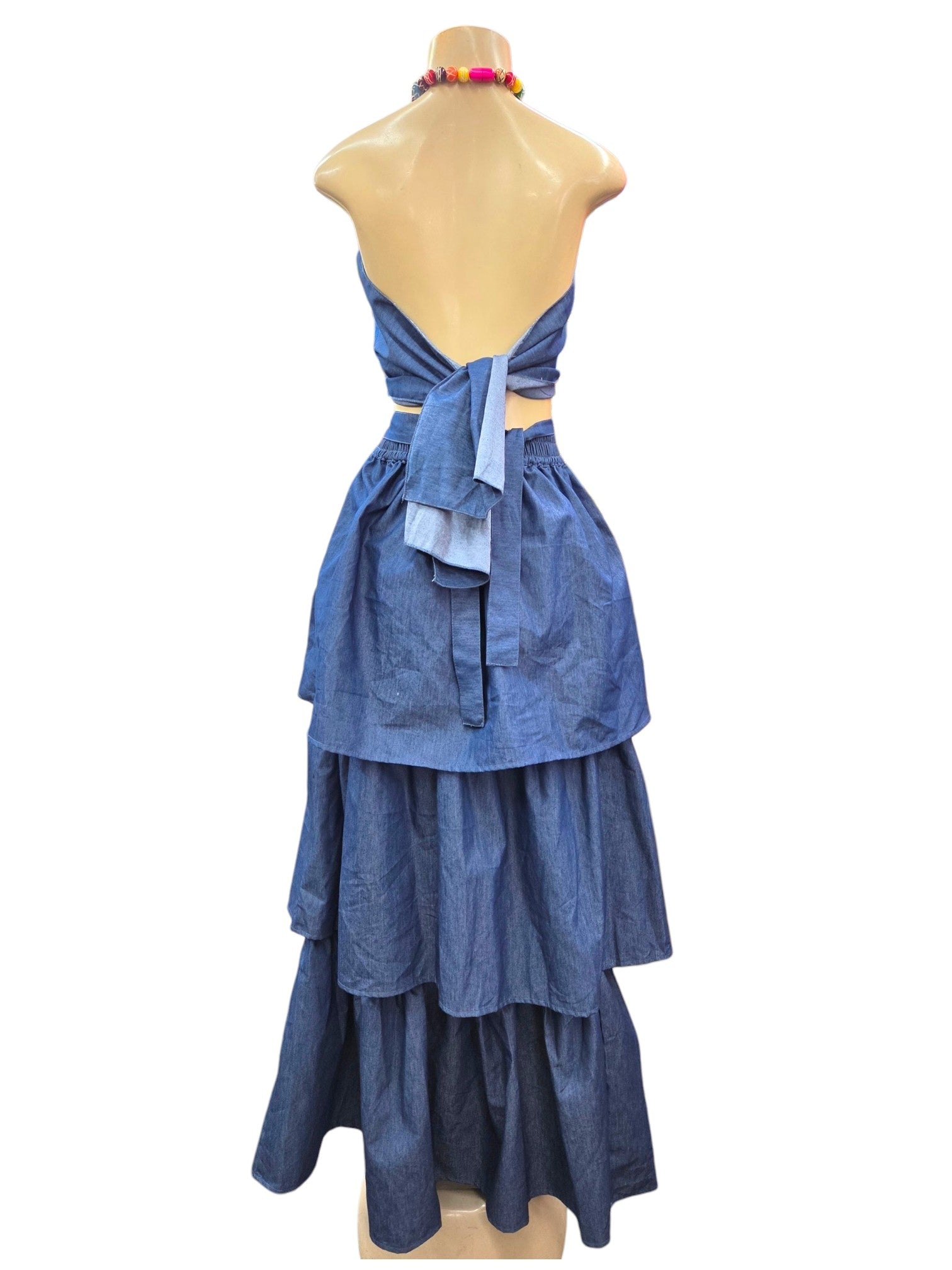 Woman 3 Tiered Flounce Denim Skirt S4