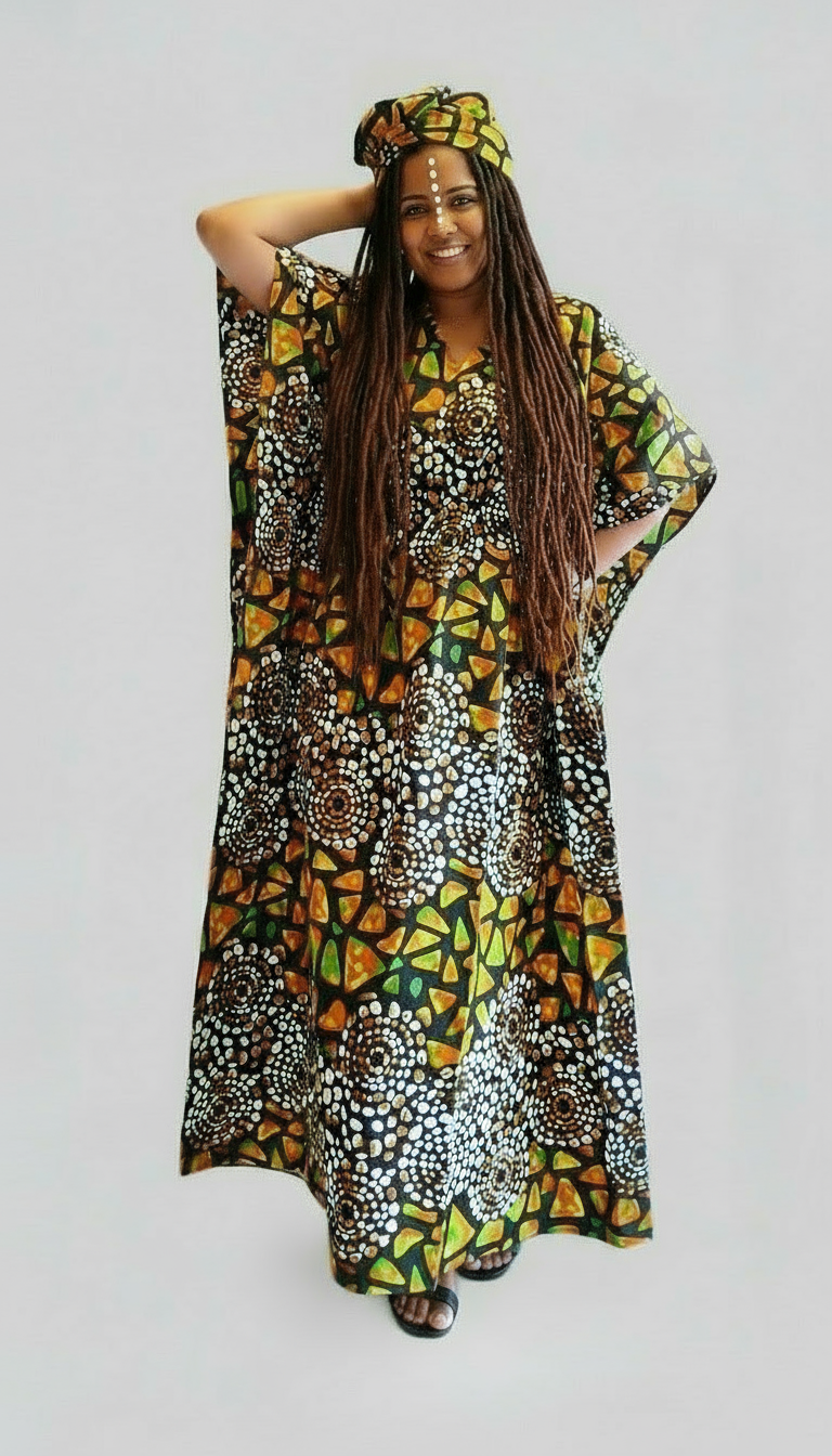Cotton Ankara Print Kaftan Dress - 9000