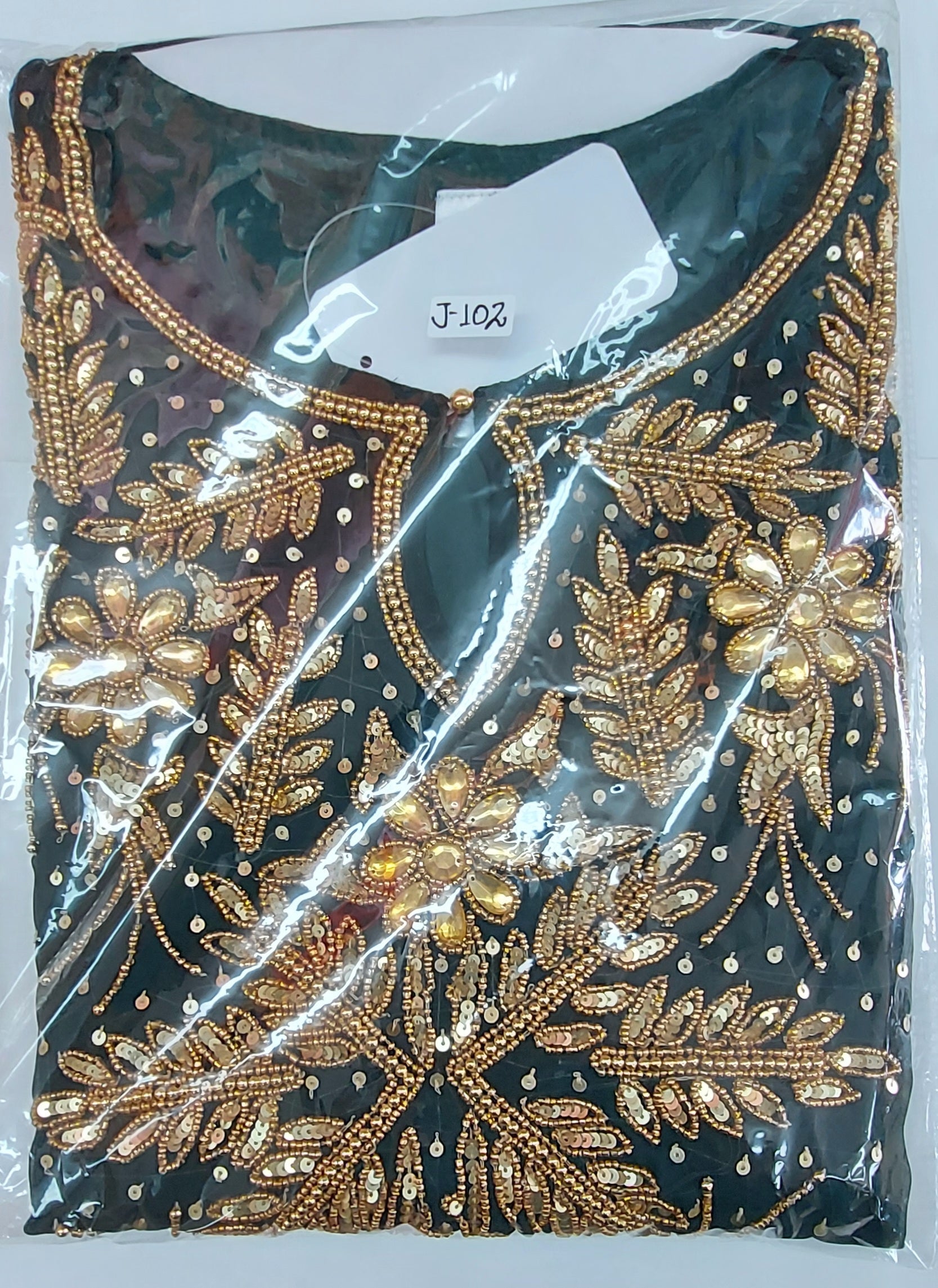 Beaded kaftan Dress With Border Green 102 – India Batik Retail