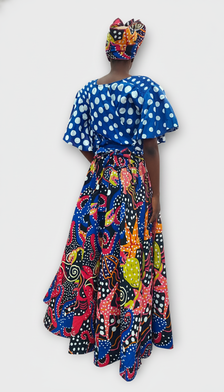 Set / Long Maxi Skirt & wrap Top Set - Print 7001 - 558