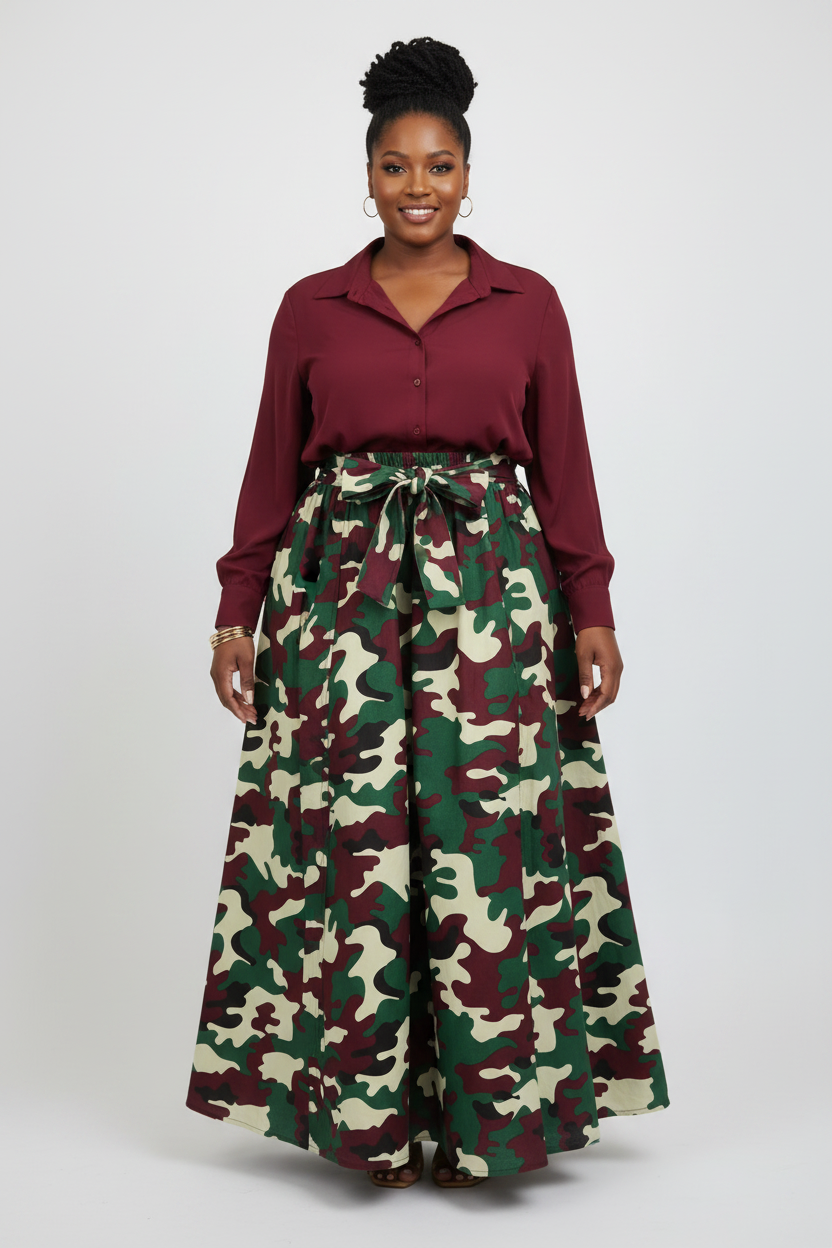 Maxi Skirt Burgundy Camouflage 1303