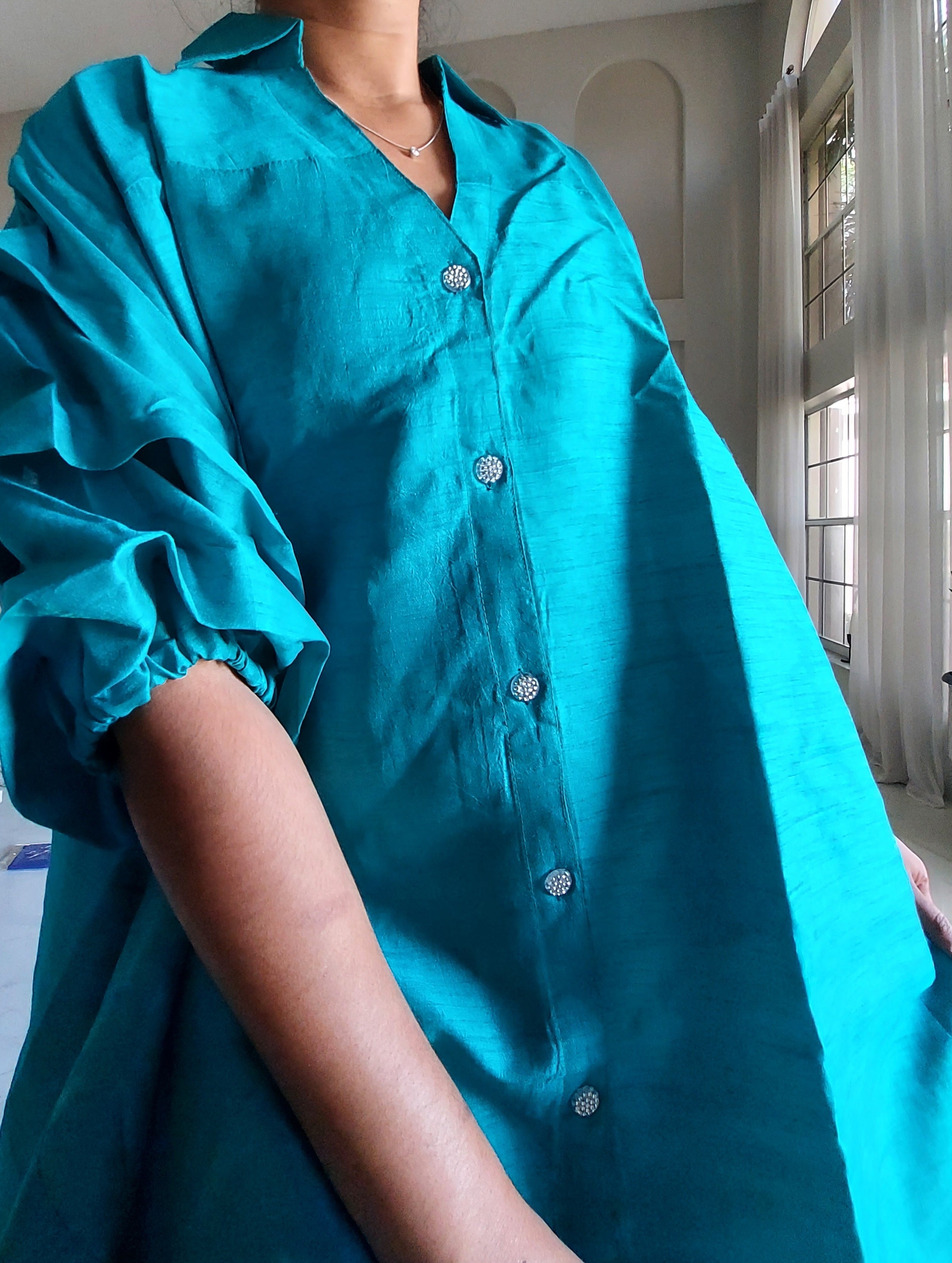 Swing Dress/ Faux Silk/ Ruffle Sleeve - 758