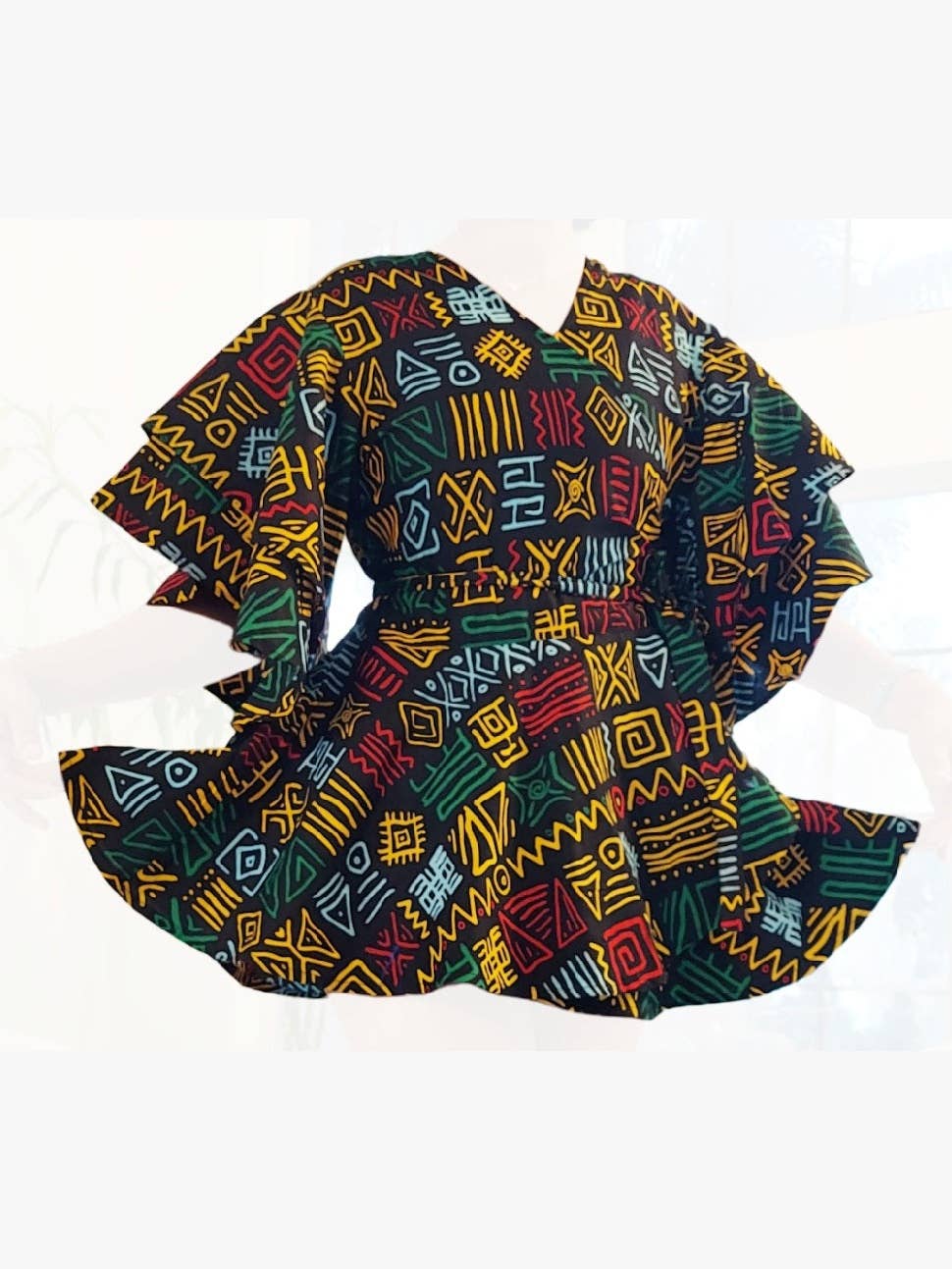 Palazzo Pant & Wrap Blouse - Black/Rasta