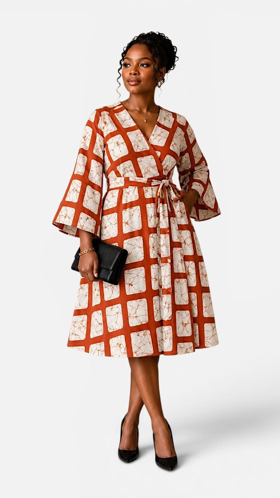 Mid Length Wrap Dress  1370 Brick
