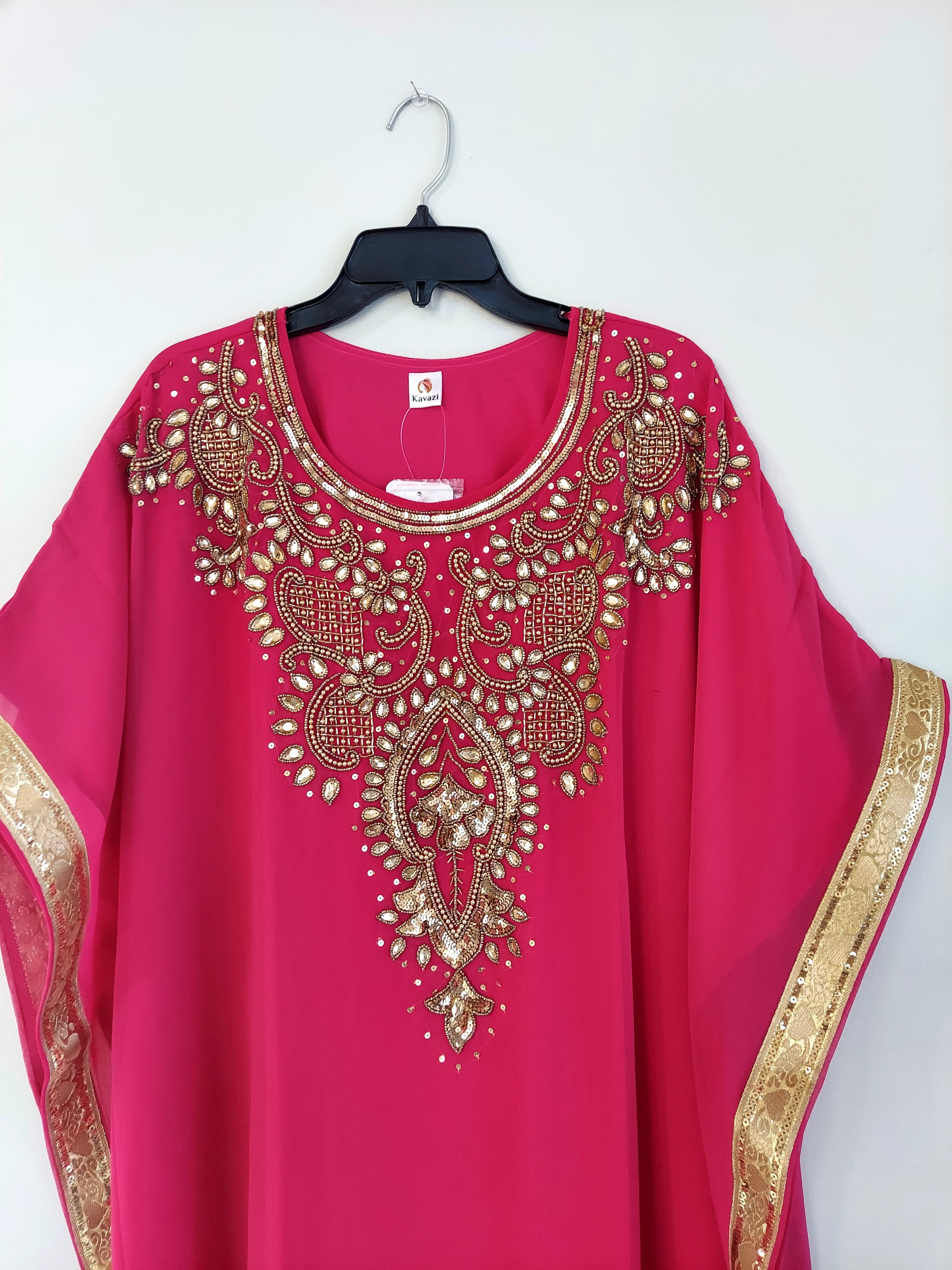 Beaded kaftan Dress With Gold Border
