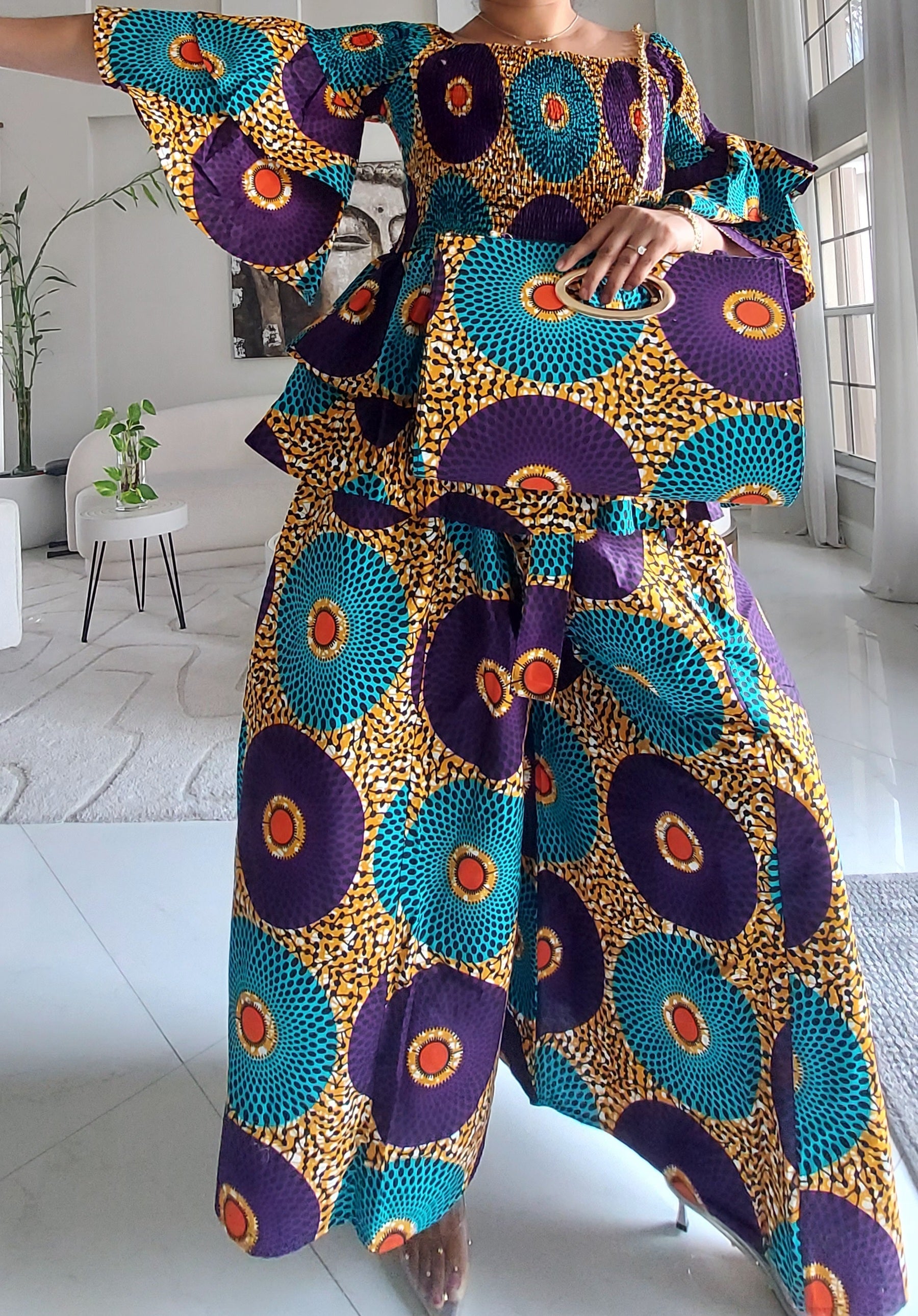 5-Piece African Ankara Pant Set Sunburst - 019-PS14A