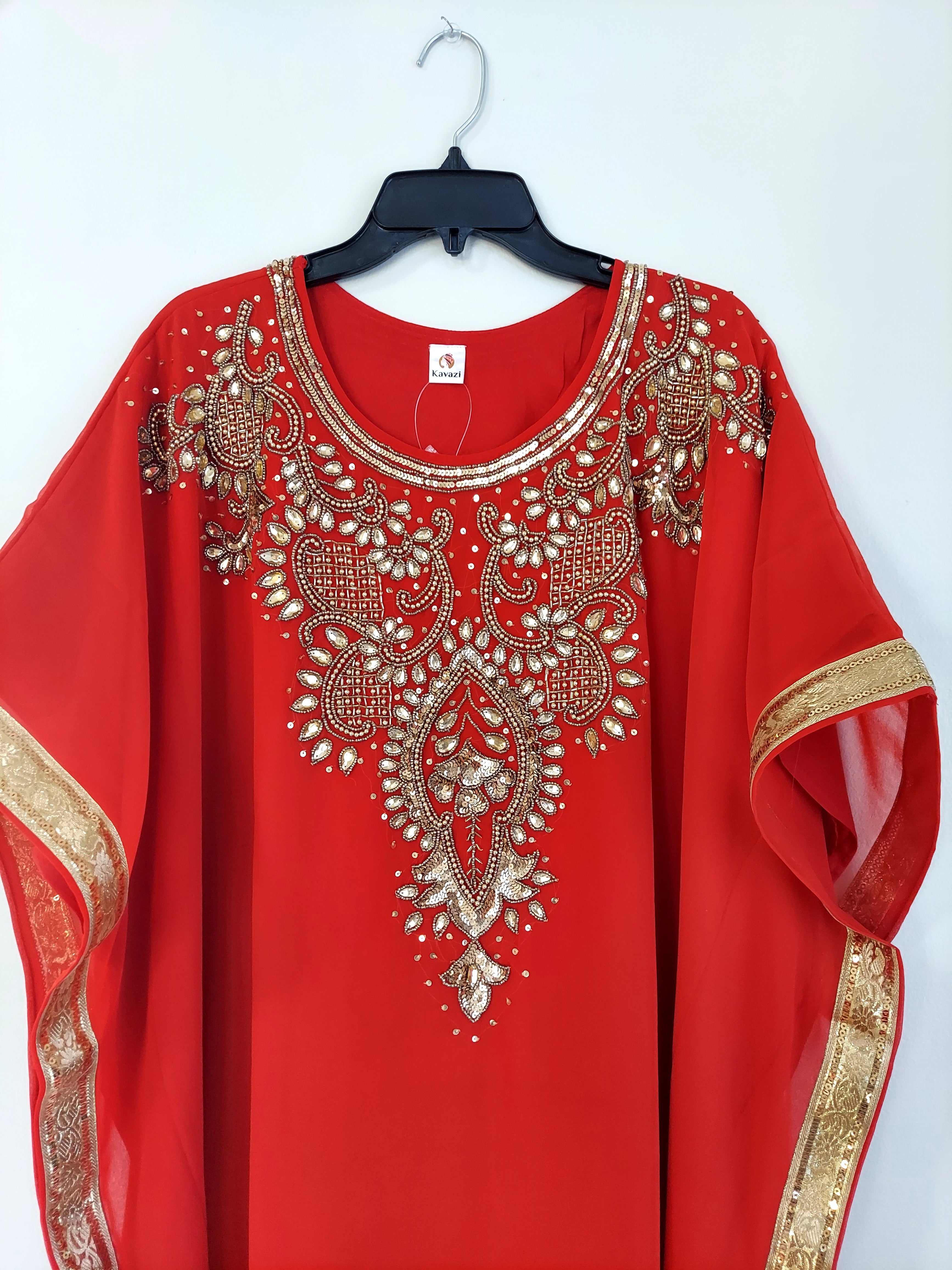 Beaded kaftan Dress With Gold Border