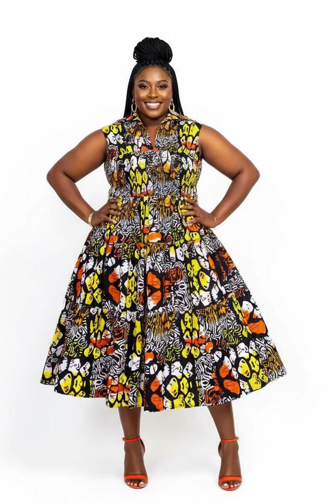 KVC24-4 Middi Halter Smock Dress