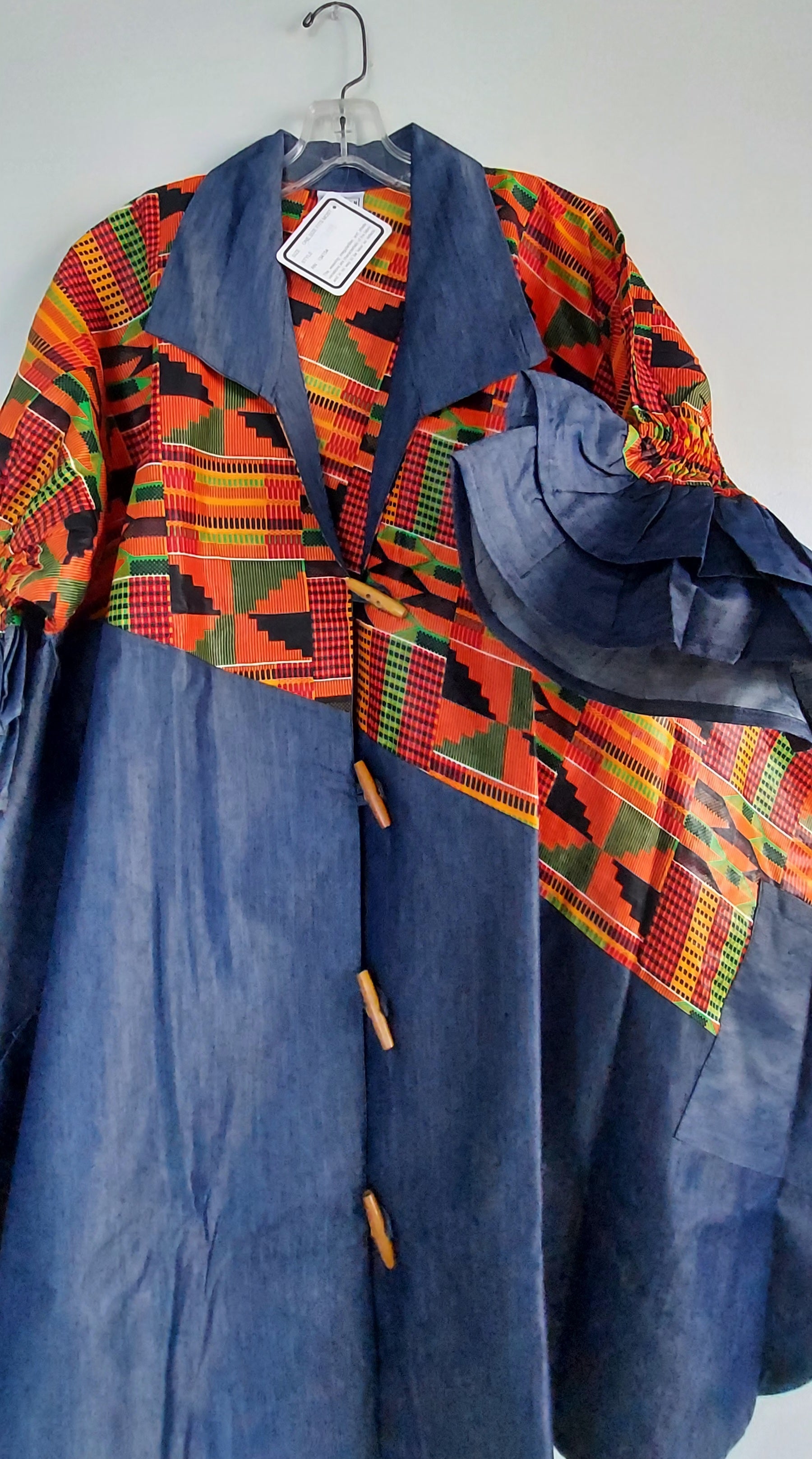 Denim Shirt Dress with Ankara African Print 3139 - M