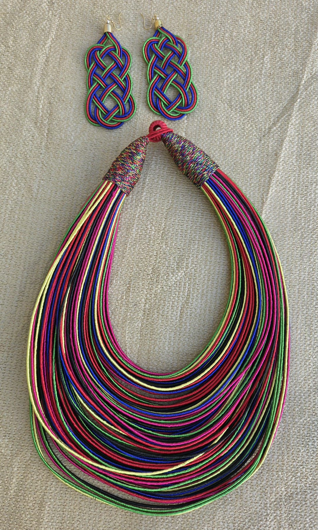 Rope Layered Necklace & Earrings Set Rainbow