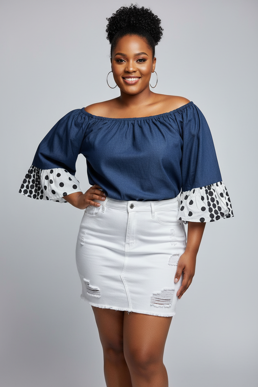 Women Denim Blouse Polkadot 7045