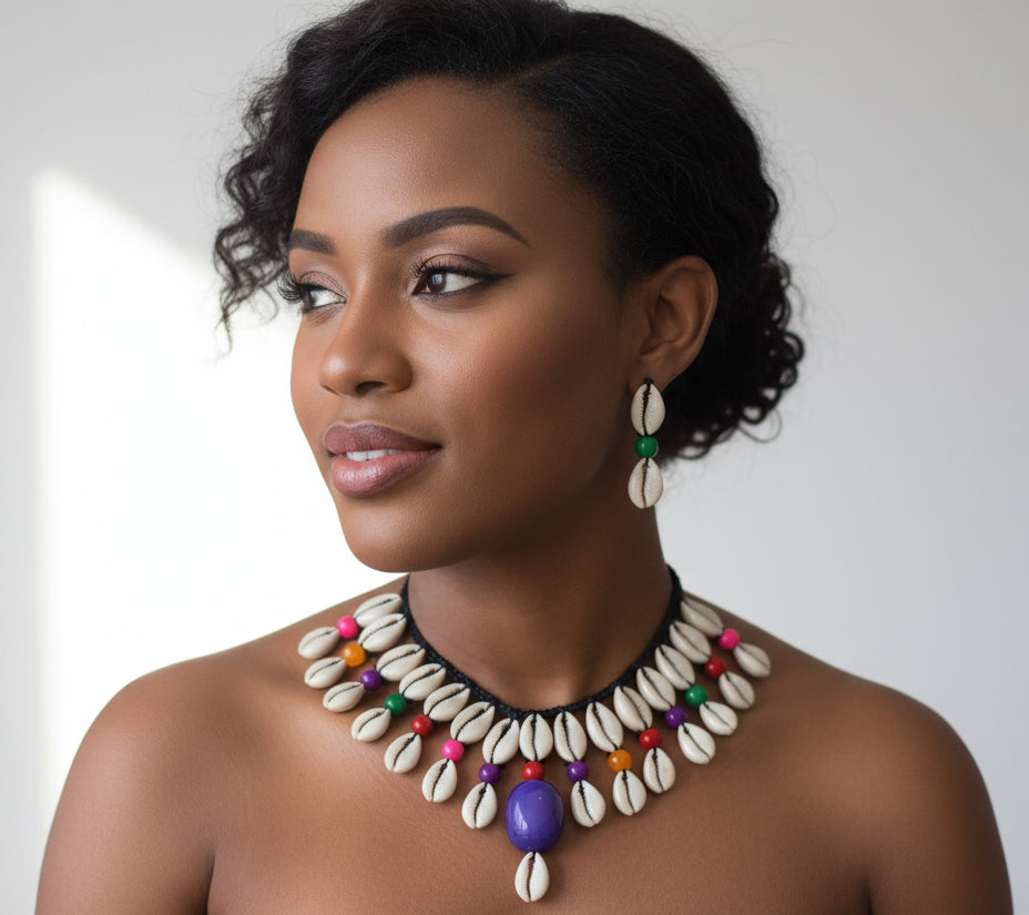 Cowrie Shell Necklace/ Earring Set- Multi